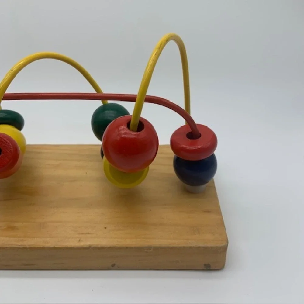 Vtg Wooden Bead Maze Toy Montessori Educational Activity Motor Skills Toy 8x4